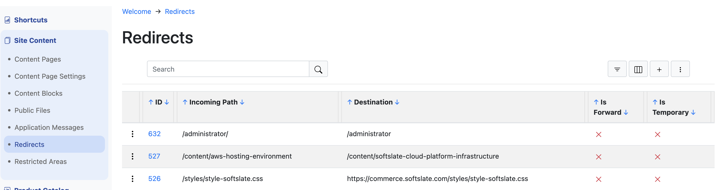 Redirects Feature - SoftSlate Cloud Platform
